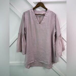 NWT Crown Linen Designs 100% Linen V- Neck Bell Sleeve Tunic Top Lilac Size Lrg